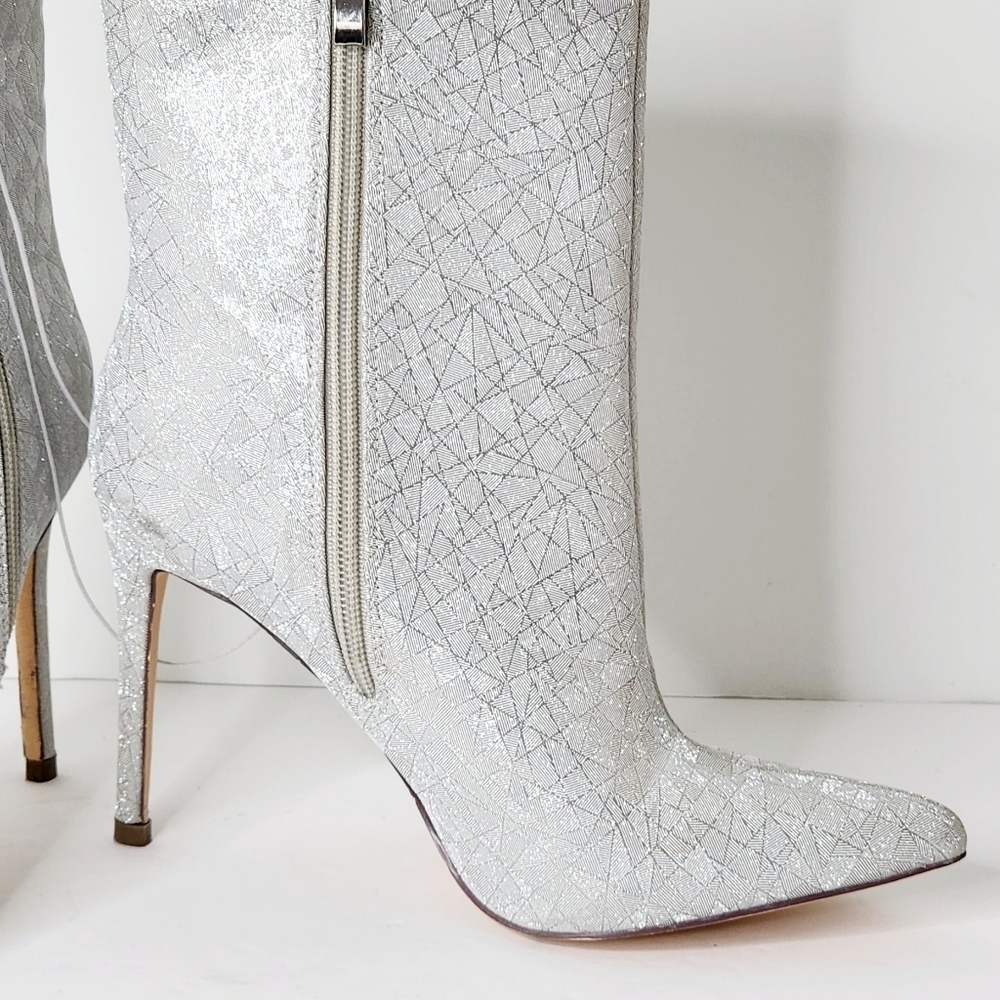 Elditas Women's Skylar Silver Shimmering Stiletto Heels Ankle Bootie Size 8 - Picture 10 of 11